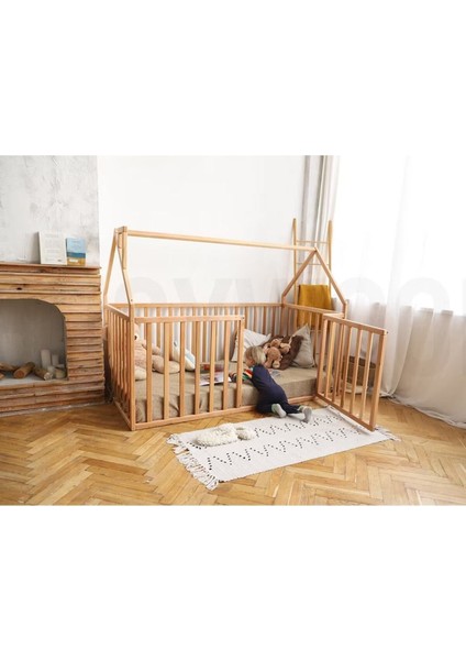 75 cm Korkuluklu Ahşap Montessori Karyola - Masif Ahşap Karyola - Opmont05-75 fırsatları