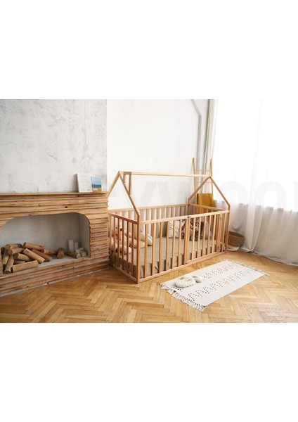 75 cm Korkuluklu Ahşap Montessori Karyola - Masif Ahşap Karyola - Opmont05-75 indirimleri