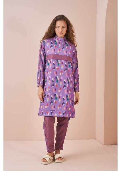 Puantiye Desen Tesettür Mayo Uzun Lila