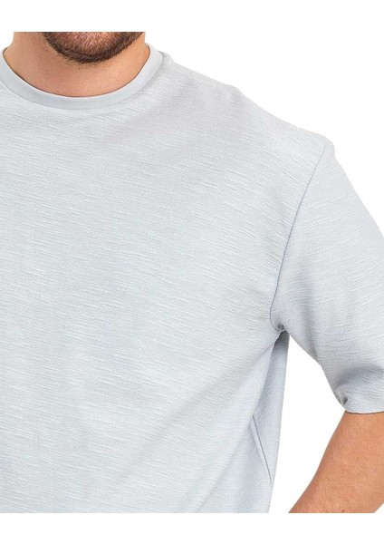 Jakarlı Kumaş Bisiklet Yaka Kısa Kol Oversize Erkek T-Shirt