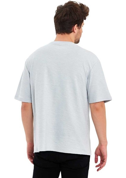Jakarlı Kumaş Bisiklet Yaka Kısa Kol Oversize Erkek T-Shirt