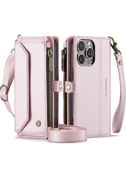 Iphone 15 Için Crossbody Durumda Pro Max Rfid Engelleme Durumda Cüzdan Fermuar Yuvası (Yurt Dışından)