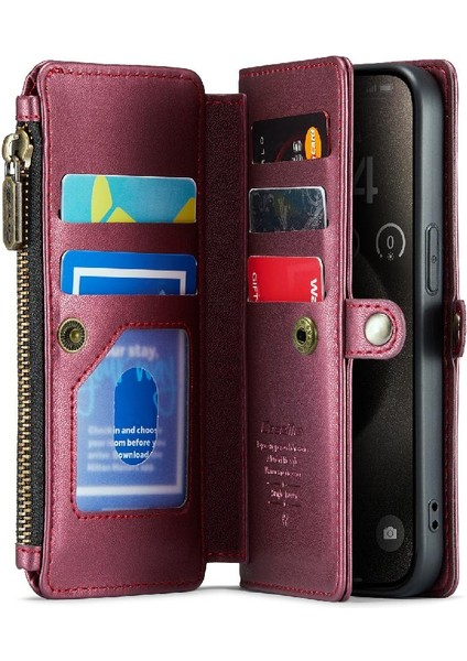 Iphone 15 Için Crossbody Durumda Pro Max Rfid Engelleme Durumda Cüzdan Fermuar Yuvası (Yurt Dışından)