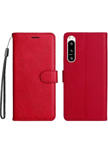 Kart Yuvası ile Sony Xperia 5 Iv Için Flip Case Klasik Düz Renk Yüksek (Yurt Dışından)