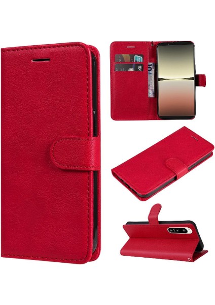 Kart Yuvası ile Sony Xperia 5 Iv Için Flip Case Klasik Düz Renk Yüksek (Yurt Dışından)