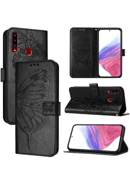 Samsung Galaxy A20S Kapak Kapak Manyetik Premium Deri Kabartma (Yurt Dışından)
