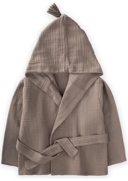 Çift Kat Müslin Çocuk Bornoz 1-9 Yaş Koyu Vizon