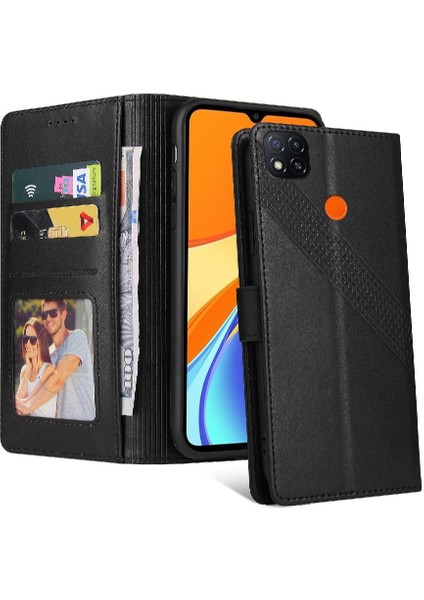Xiaomi Redmi 9c Kickstand Premium Deri 4 Için Flip Case Köşe Üç (Yurt Dışından)
