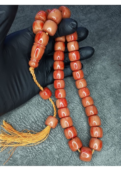 Büyük Boy Eski Hareli Sıkma Kehribar Tesbih