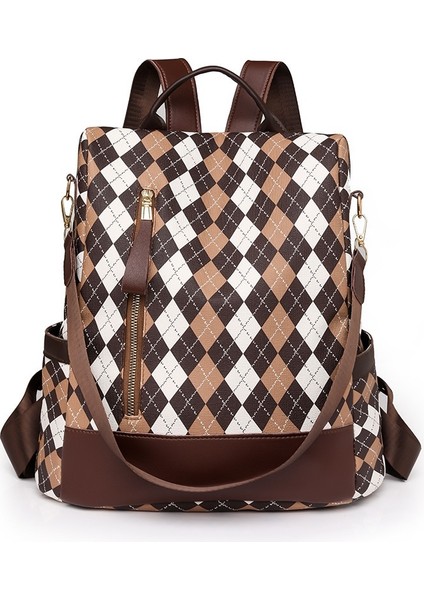 Modaya Uygun Eşkenar Dörtgen Desenli, Büyük Kapasiteli Kadın Seyahat Sırt Çantası (Yurt Dışından)