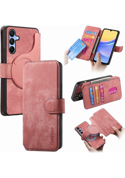 Samsung Galaxy A15 4g / 5g Retro Deri Stand Rfıd Engelleme Çıkarılabilir Telefon Kapağı (Yurt Dışından)