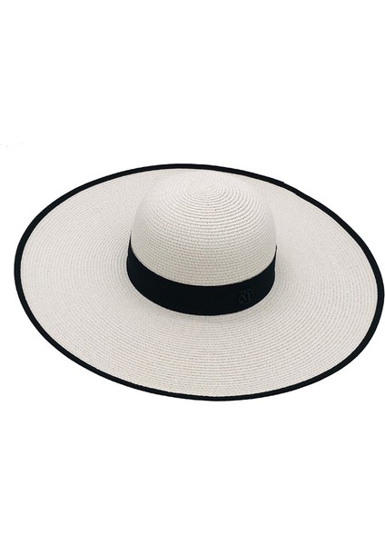 Siyah ve Beyaz Dikişli Büyük Kenarlı Şapka Melon Hasır Şapka (Yurt Dışından)