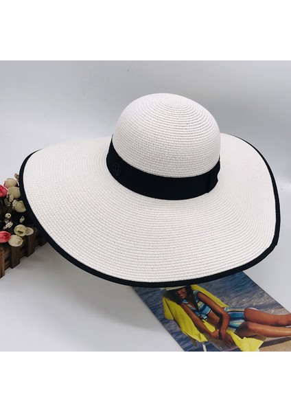 Siyah ve Beyaz Dikişli Büyük Kenarlı Şapka Melon Hasır Şapka (Yurt Dışından) fiyatları