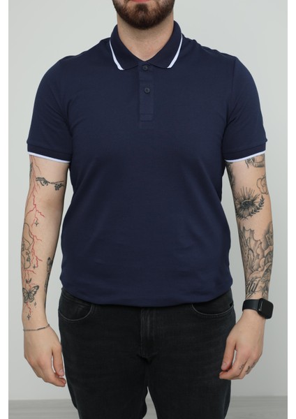 Hscstore Erkek Polo Yakalı Indigo T-Shirt- 8421