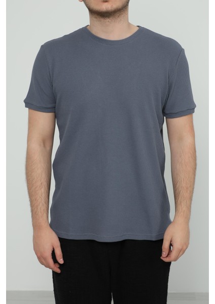 Hscstore Erkek Bisiklet Yakalı Koyu Mavi T-Shirt- 8405