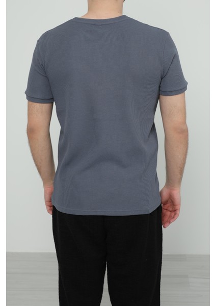 Hscstore Erkek Bisiklet Yakalı Koyu Mavi T-Shirt- 8405 fırsatları