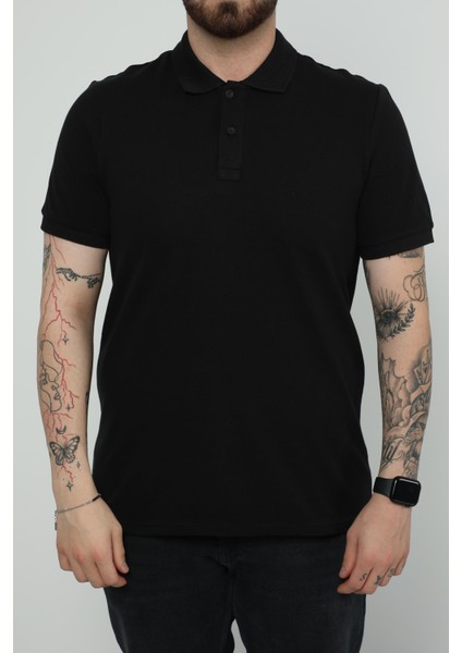 Hscstore Erkek Polo Yakalı Siyah T-Shirt- 8420