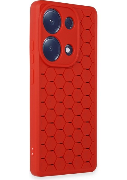 Xiaomi Poco M6 Pro Kılıf Bal Peteği Desenli Silikon Ivy Kırmızı