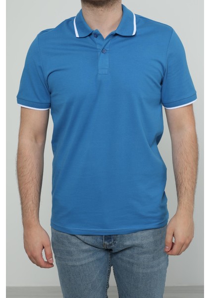 Hscstore Erkek Polo Yakalı Mavi T-Shirt- 8421