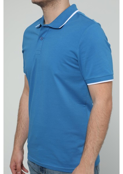 Hscstore Erkek Polo Yakalı Mavi T-Shirt- 8421