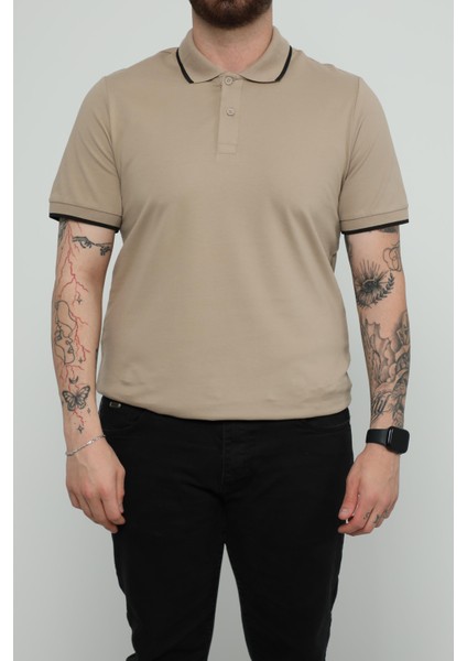 Hscstore Erkek Polo Yakalı Vizon T-Shirt- 8421