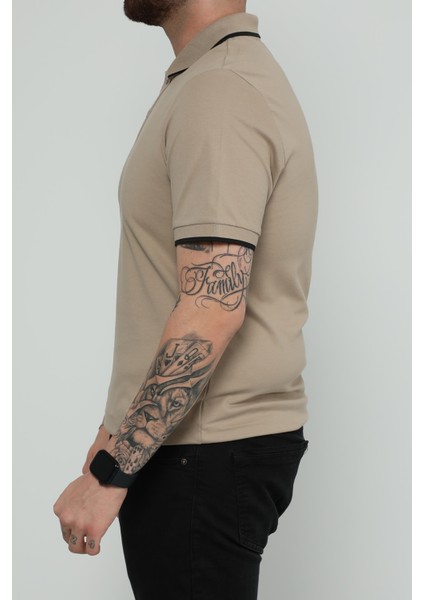 Hscstore Erkek Polo Yakalı Vizon T-Shirt- 8421 modelleri