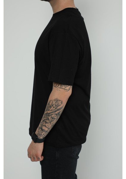 Hscstore Erkek Baskılı Bisiklet Yakalı Siyah T-Shirt- 8437 modelleri