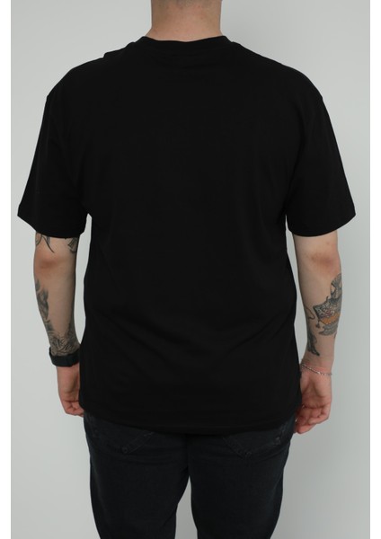Hscstore Erkek Baskılı Bisiklet Yakalı Siyah T-Shirt- 8437 fırsatları