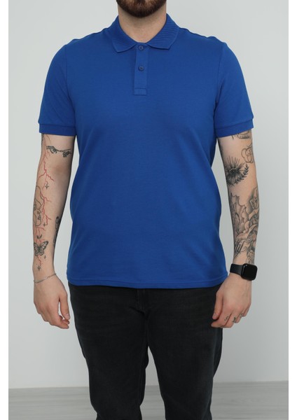 Hscstore Erkek Polo Yakalı Saks T-Shirt- 8420
