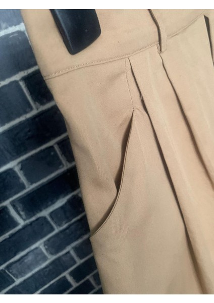 Kahverengi Keten Midi Boy Çapraz Cep Detaylı Etek fırsatları