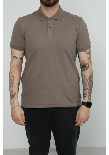 Hscstore Erkek Polo Yakalı Vizon T-Shirt- 8420