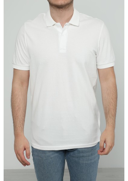 Hscstore Erkek Polo Yakalı Beyaz T-Shirt- 8420