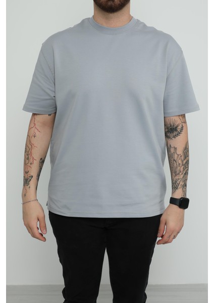 Hscstore Erkek Bisiklet Yakalı A.gri Tişört - 8417