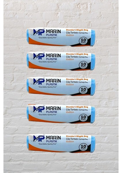 Mavi Büyük Boy Çöp Torbası 5 RULOX10=50 Adet, 65X80 Cm, 80 gr