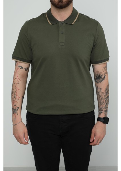 Hscstore Erkek Polo Yakalı Haki T-Shirt- 8421