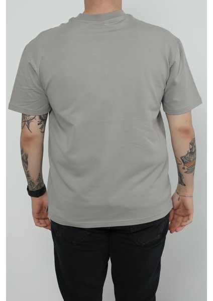Hscstore Erkek Bisiklet Yakalı Kül Rengi Tişört - 8417