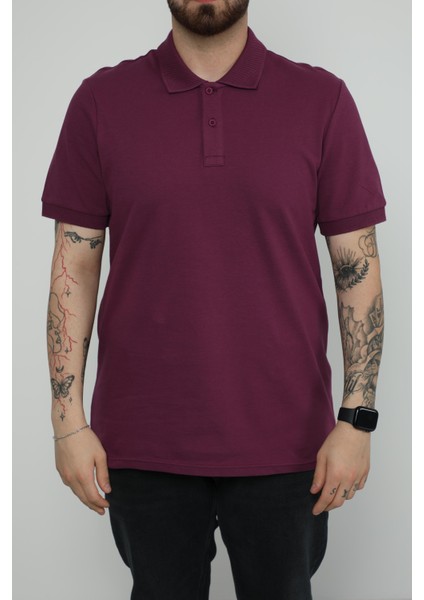 Hscstore Erkek Polo Yakalı Mürdüm T-Shirt- 8420