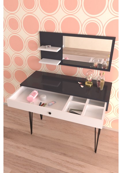 Aynalı ve Çekmeceli Makyaj Masası Takı Organizer Masası Antrasit
