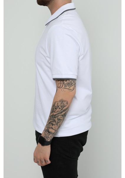 Hscstore Erkek Polo Yakalı Beyaz T-Shirt- 8421 modelleri
