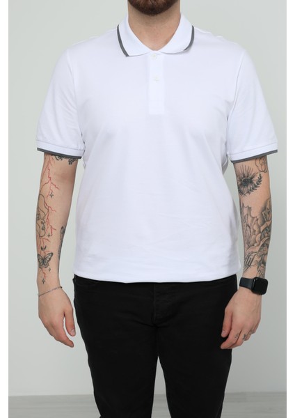 Hscstore Erkek Polo Yakalı Beyaz T-Shirt- 8421