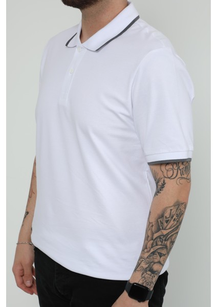 Hscstore Erkek Polo Yakalı Beyaz T-Shirt- 8421