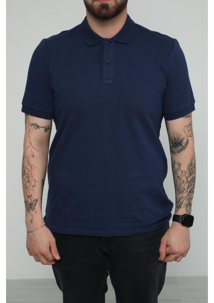 Hscstore Erkek Polo Yakalı Indigo T-Shirt- 8420