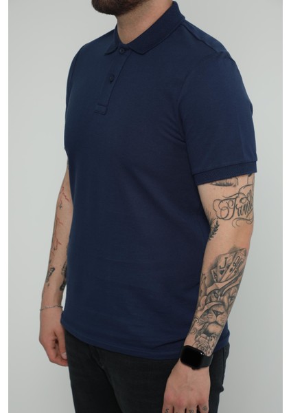 Hscstore Erkek Polo Yakalı Indigo T-Shirt- 8420