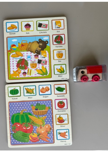 Ahşap Set 2ADET Puzzle Bultak ve 1ADET Ahşap Araba Hayvanlar,şekiller Eşleştirme Yapboz Eğitici +2 YAŞ