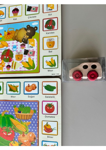 Ahşap Set 2ADET Puzzle Bultak ve 1ADET Ahşap Araba Hayvanlar,şekiller Eşleştirme Yapboz Eğitici +2 YAŞ