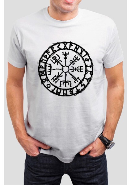 Viking Baskılı Beyaz Unisex T-Shirt C491