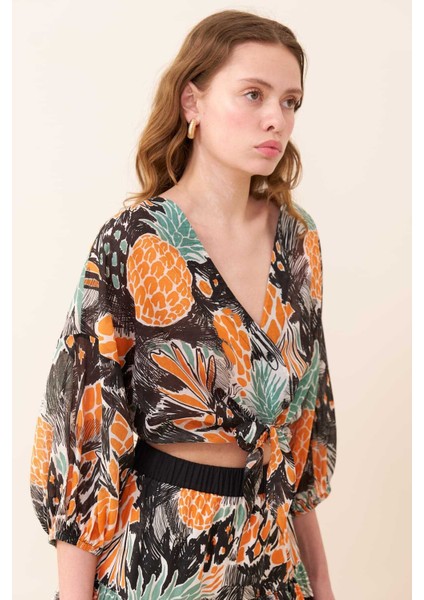 Beli Bağlamalı Balon Kollu Gömlek Standart Renk Y2413511_089