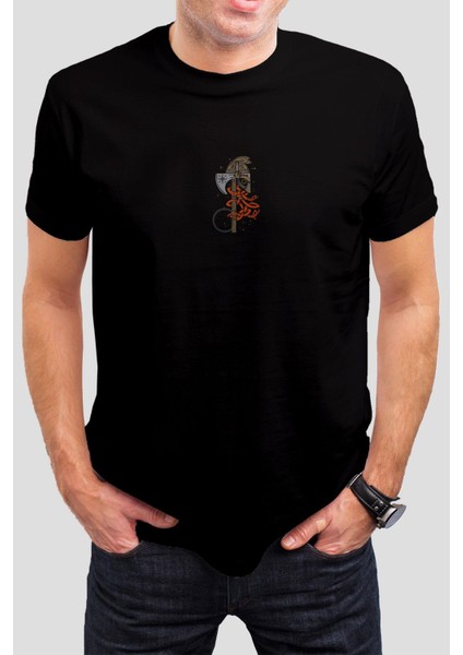 Viking Balta Baskılı Siyah Unisex T-Shirt C487