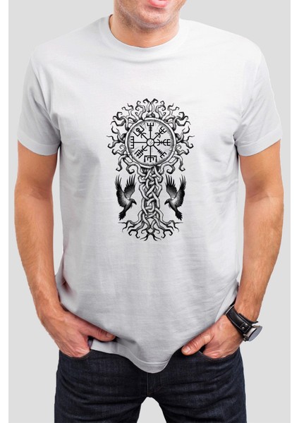 Viking Yaşam Ağacı Baskılı Beyaz Unisex T-Shirt C492