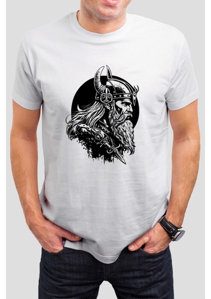 Viking Baskılı Beyaz Unisex T-Shirt C493